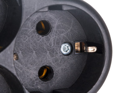 Close up detailed view of black jack or socket isolated on white background.