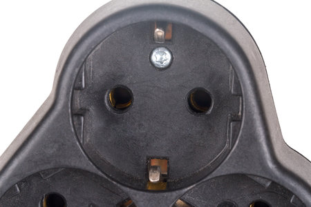 Close up detailed view of black jack or socket isolated on white background.
