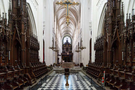 ANTWERP, BELGIUM - JULY 5, 2016 : Interior view of Cathedral of Our Lady in Antwerp. Cathedral is one of the largest building and contains some of art works and paintings of Baroque painter Peter Paul Rubens.のeditorial素材