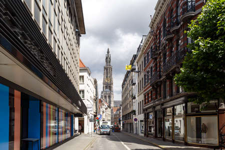 ANTWERP, BELGIUM - JULY 5, 2016 : View of old town buildings in Antwerp. Antwerp is the richest city of Belgium and one of the most important port cities of Benelux.のeditorial素材