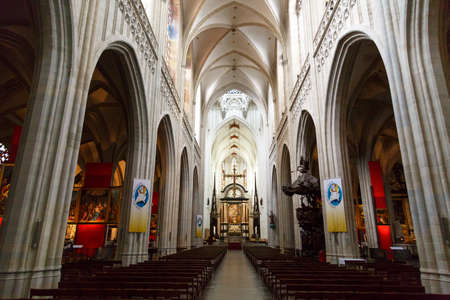 ANTWERP, BELGIUM - JULY 5, 2016 : Interior view of Cathedral of Our Lady in Antwerp. Cathedral is one of the largest building and contains some of art works and paintings of Baroque painter Peter Paul Rubens.のeditorial素材