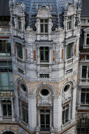 Exterior close up detailed view of the Central Train Station of Antwerp.のeditorial素材