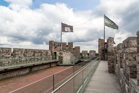 GENT, BELGIUM - JULY 6, 2016 : Interior view of medieval castle named Gravensteen (Castle of the Counts) in Ghent, Belgium on cloudy sky.のeditorial素材