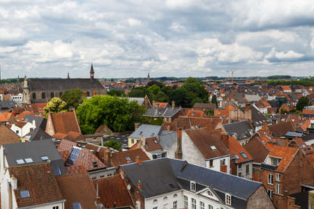 GENT, BELGIUM - JULY 6, 2016 : Aerial view of old town in Ghent. Ghent is one of the most popular city in Belgium.のeditorial素材