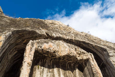 Detail view of king rock tombs in Amasya, side of mountain.の写真素材