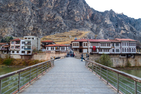 AMASYA, TURKEY - DECEMBER 03, 2016 : Close up view of old Ottoman houses by river. Amasya has been a...