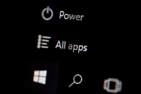 ISTANBUL, TURKEY - NOVEMBER 16, 2016 : Power and application search panel in Windows 10 on computer screen. Windows 10 is newer version of Windows.のeditorial素材