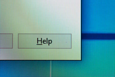 Close up view of computer screen with button help.の写真素材