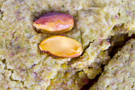 Close up view of cookie with pistachio.