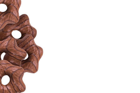 Close up detailed view of chocolate cookie with heart and star shaped, isolated on white background.の写真素材