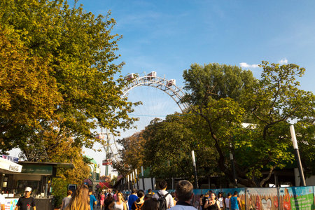 VIENNA, AUSTRIA - SEPTEMBER 11, 2016 : View of historic giant ferris wheel of Prater Park in Vienna....