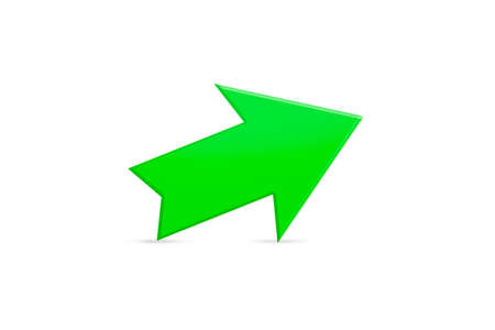Illustrative view of green arrow pointing right up side, isolated on white background.の写真素材