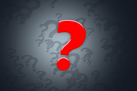 Illustrative red question mark with dark question mark background.