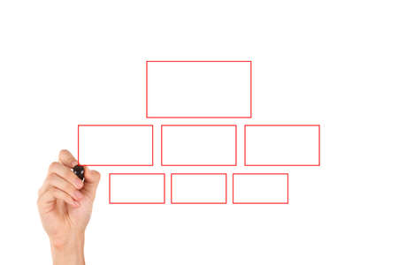 View of hand drawing chart red rectangular frames with mock up copy space area, isolated on white background.の写真素材