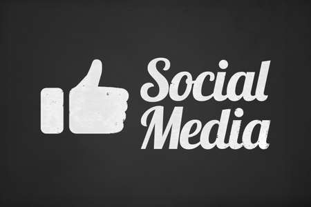Illustrative white social media word with thumb up like sign on black chalk board.の写真素材