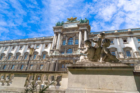 VIENNA, AUSTRIA - SEPTEMBER 12, 2016 : View of Neue Burg, new castle of Hofburg Palace, on cloudy sky background. It was completed in 1913 and it is a museum at Heldenplatz.のeditorial素材
