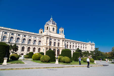 VIENNA, AUSTRIA - SEPTEMBER 12, 2016 : Exterior view of Vienna Natural History Museum on blue sky background. It was built in late 1880s and it is in beaux-arts architecture.のeditorial素材