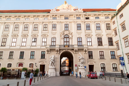 VIENNA, AUSTRIA - SEPTEMBER 12, 2016 : View of famous Hofburg Empire Palace in Michaelerplatz on...