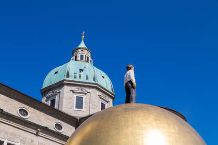SALZBURG, AUSTRIA - SEPTEMBER 13, 2016 : Kapitelplatz Square close to Salzburg Cathedral, with the view of Salzburg Cathedral.のeditorial素材