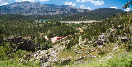 KONYA, TURKEY - JUNE 27, 2017 : Landscape view of entrance of Tinaztepe Caves in Konya, formed with stalagmites and stalactites around with the lenght of 1518 m area to visit.のeditorial素材