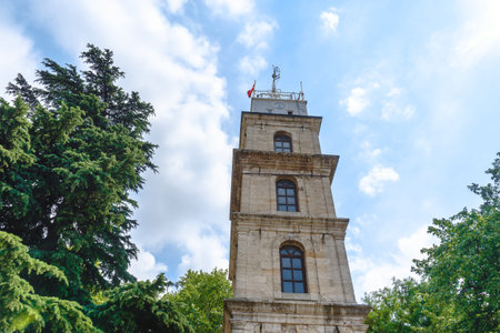 Historical clock tower in Bursa which have Osman and Orhan Gazi tombs in Tophane.