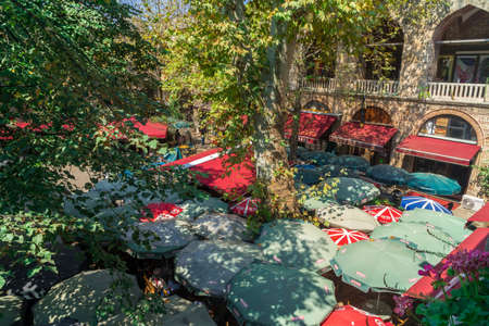 BURSA, TURKEY - SEPTEMBER 02, 2018 : View of Koza Han, historical bazaar (caravanserai) in Bursa and built in 1491 where you can find silk shops.のeditorial素材