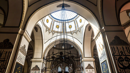 BURSA, TURKEY - SEPTEMBER 02, 2018 : Interior view of Ulu Camii (Grand Mosque) in Osmangazi, Bursa....