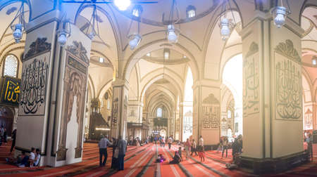 BURSA, TURKEY - SEPTEMBER 02, 2018 : Interior view of Ulu Camii (Grand Mosque) in Osmangazi, Bursa. Mosque is largest mosque and has art calligraphic writings.のeditorial素材