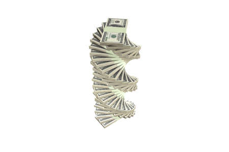3d rendering, stack of one hundred dollar banknotes, isolated on white background.の写真素材