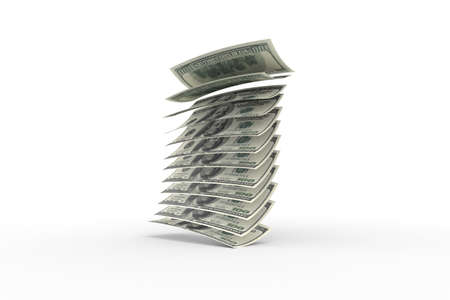 3d rendering, rain concept, one hundred dollar banknotes flying and dropping, isolated on white background.の写真素材