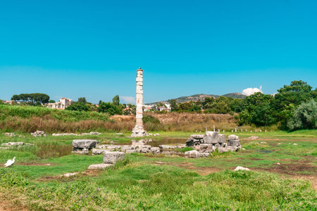 One of seven wonder of ancient world ruins of temple of Artemis in Ephesus Ancient City, Selcuk,...