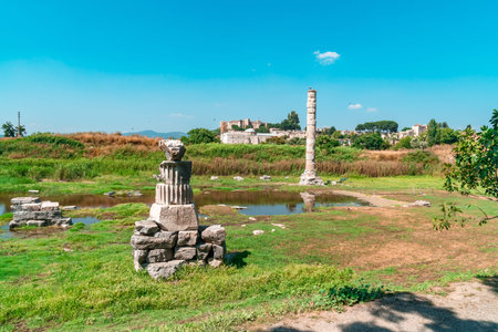 One of seven wonder of ancient world ruins of temple of Artemis in Ephesus Ancient City, Selcuk,...