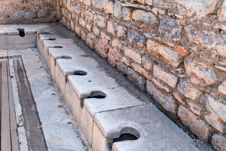 Public toilets in historical ancient city Ephesus, Izmir, Turkey.