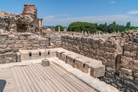 Public toilets in historical ancient city Ephesus, Izmir, Turkey.の写真素材