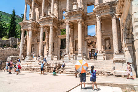 EPHESUS, TURKEY - JUNE 2, 2019 : Celsus library in Ephesus ancient city ruins Ephesus famous place for tourists in Izmir for historical place.のeditorial素材