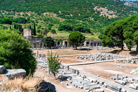 IZMIR, TURKEY - JUNE 2, 2019 : Ruins in historical ancient city Ephesus with people in Izmir, Turkey.のeditorial素材