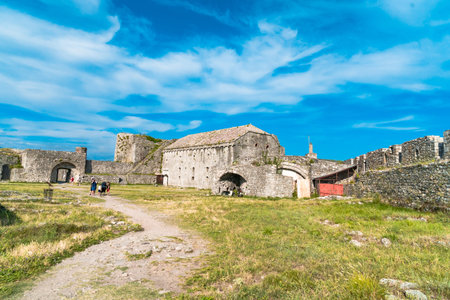 SHKODER, ALBANIA - AUGUST 5, 2019 : Historical ruins of Rozafa Castle fortress in Shkoder, Albania....