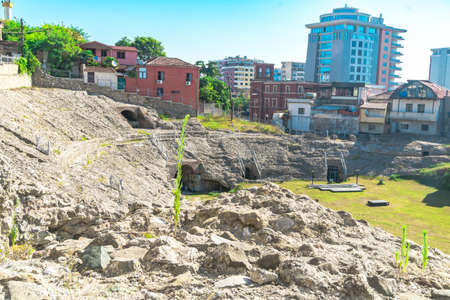 Historical amphitheatre of Dyrrachium Ancient City in Durres, Albania.の写真素材