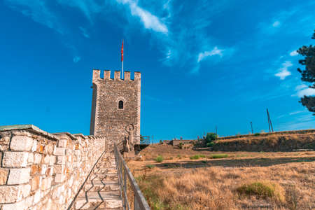 SKOPJE, NORTH MACEDONIA - AUGUST 8, 2019 : Walls of Skopje Fortress. Skopje is capital city of Macedonia.のeditorial素材