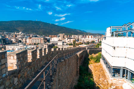 SKOPJE, NORTH MACEDONIA - AUGUST 8, 2019 : Walls of Skopje Fortress. Skopje is capital city of Macedonia.のeditorial素材