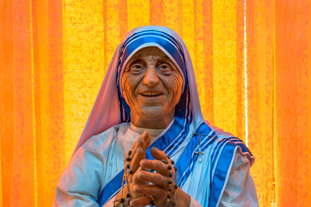 Mother Teresa wax model in Teresa House in Skopje, North Macedonia.のeditorial素材