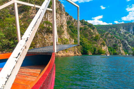 SKOPJE, MACEDONIA - AUGUST 8, 2019 : View of Matka Canyon. Most beautiful with boat tours touristic attraction near Skopje.のeditorial素材