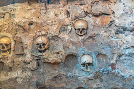 Memorial of human skulls embedded into tower walls which created in year 1809 (First National Uprising) in Nis, Serbia.の写真素材