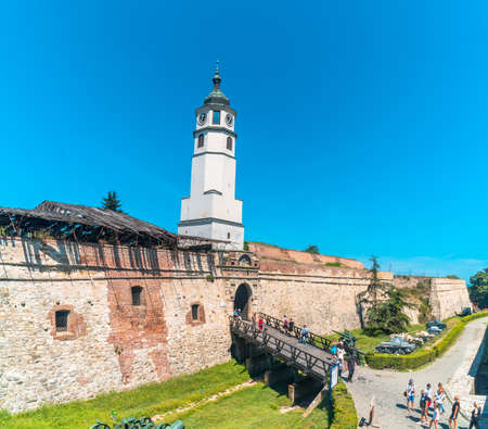 BELGRADE, SERBIA - AUGUST 10, 2019 : Clock tower of Kalemegdan, historic place in Belgrade. It is one of the most popular touristic place.のeditorial素材