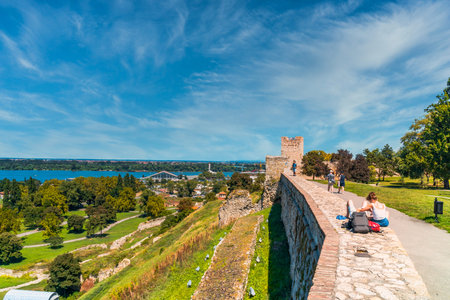 BELGRADE, SERBIA - AUGUST 10, 2019 : Historical ruins of Kalemegdan, historic place in Belgrade. It is one of the most popular touristic place.のeditorial素材