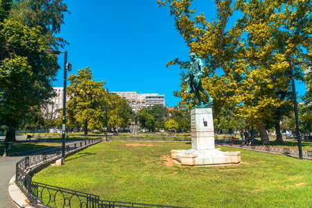 BELGRADE, SERBIA - AUGUST 10, 2019 : Statue in central square. Belgrade is capital city of Serbia.のeditorial素材