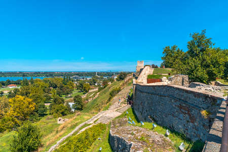 BELGRADE, SERBIA - AUGUST 10, 2019 : Sava river from Kalemegdan, historic place in Belgrade. It is one of the most popular touristic place.のeditorial素材