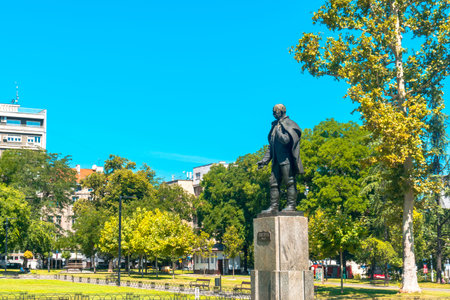 BELGRADE, SERBIA - AUGUST 10, 2019 : Statue in central square. Belgrade is capital city of Serbia.