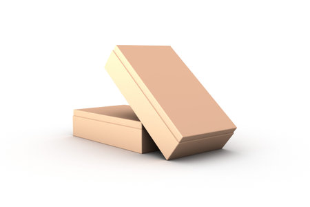 3d rendering of cardboard empty box mockup template with golden yellow color, isolated on white...