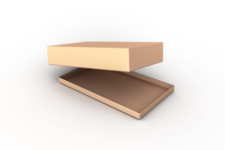 3d rendering of cardboard empty box mockup template with golden yellow color, isolated on white